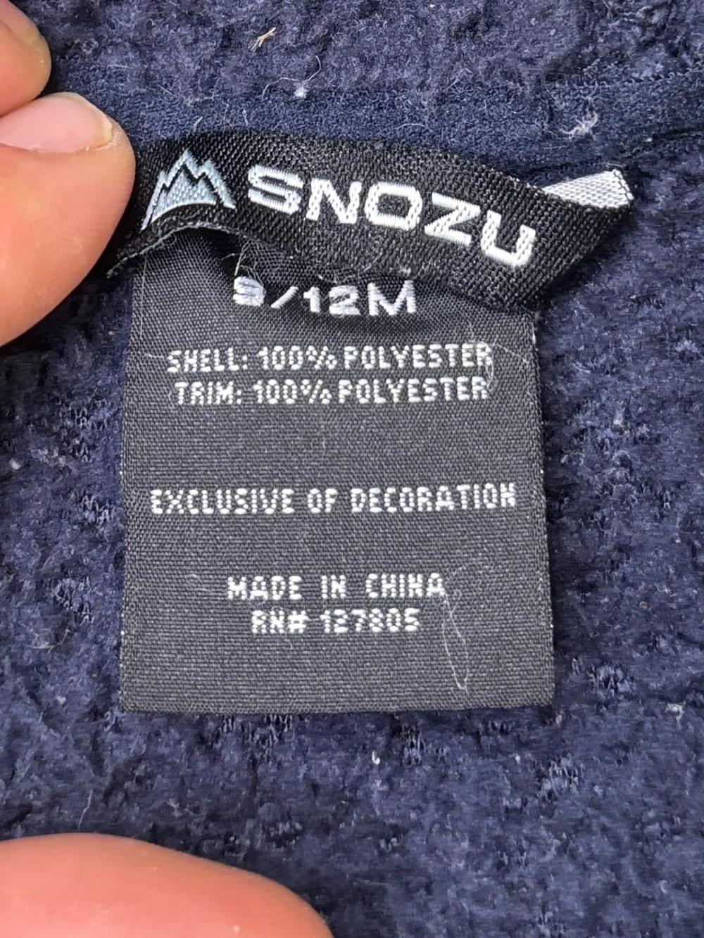 SNOZU Baby Fleece Bunting Snowsuit Hooded 9-12 Months Navy Blue